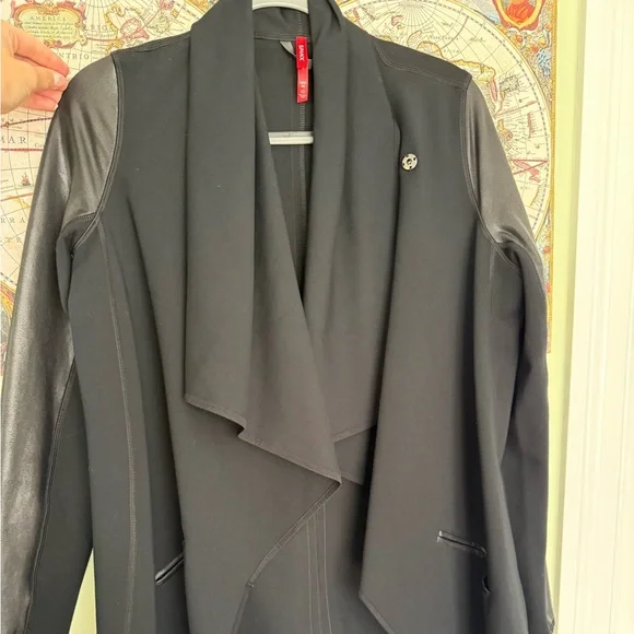 Spanx Ponte Leather Sleeve Drape Front Jacket - Picture 5 of 9
